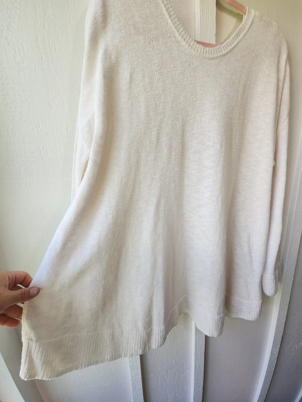FREE PEOPLE Free-est Deep V-Neck Pullover Sweater Knit Cream Oversized Size Med